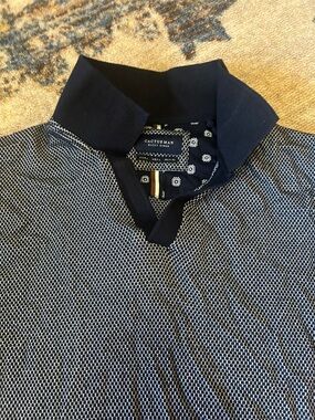 Cactus Man Navy & White Patterned Polo with Brown Accent
